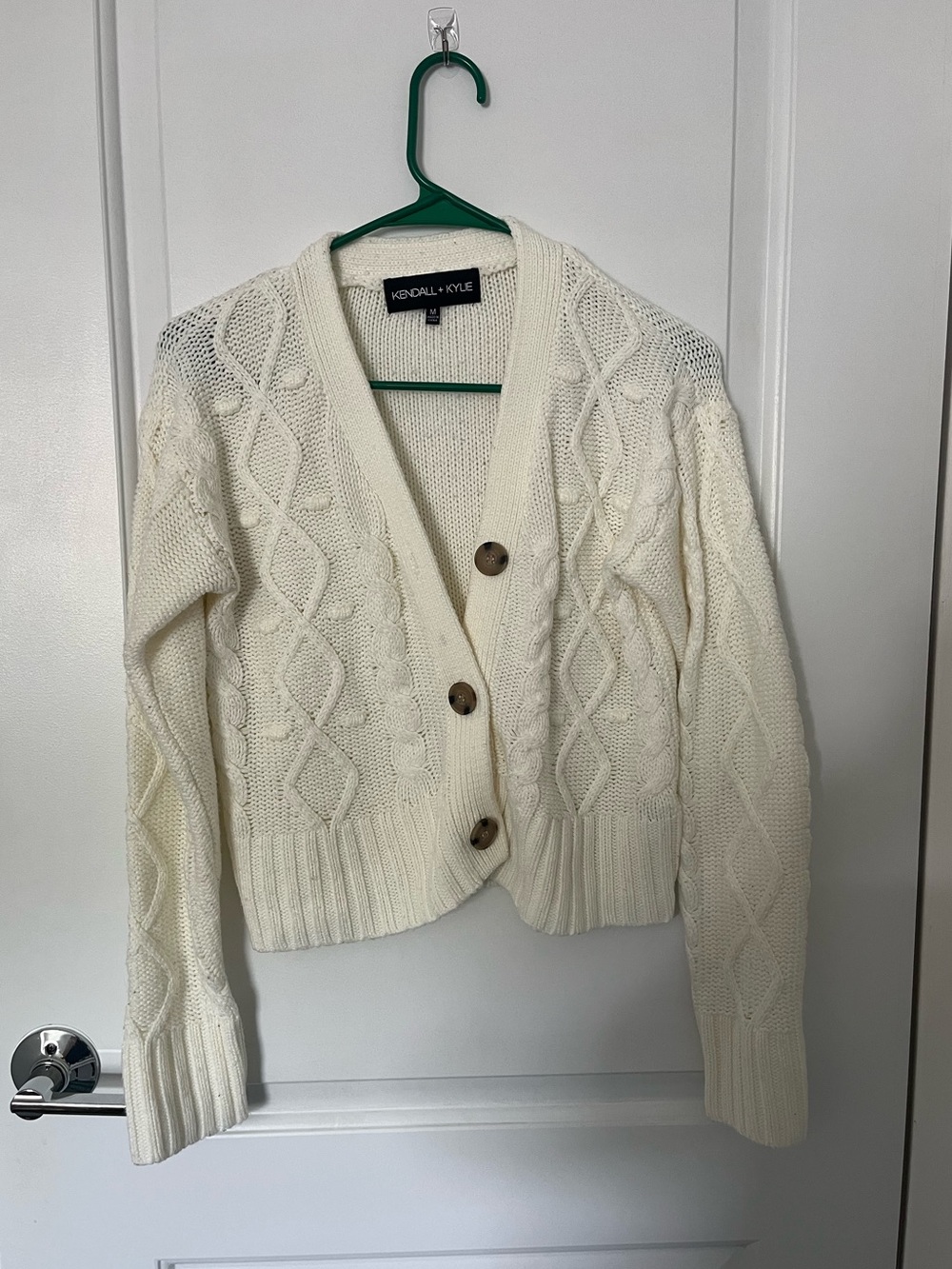 Kendall & Kylie Ivory Cable-Knit Button Front Cardigan
